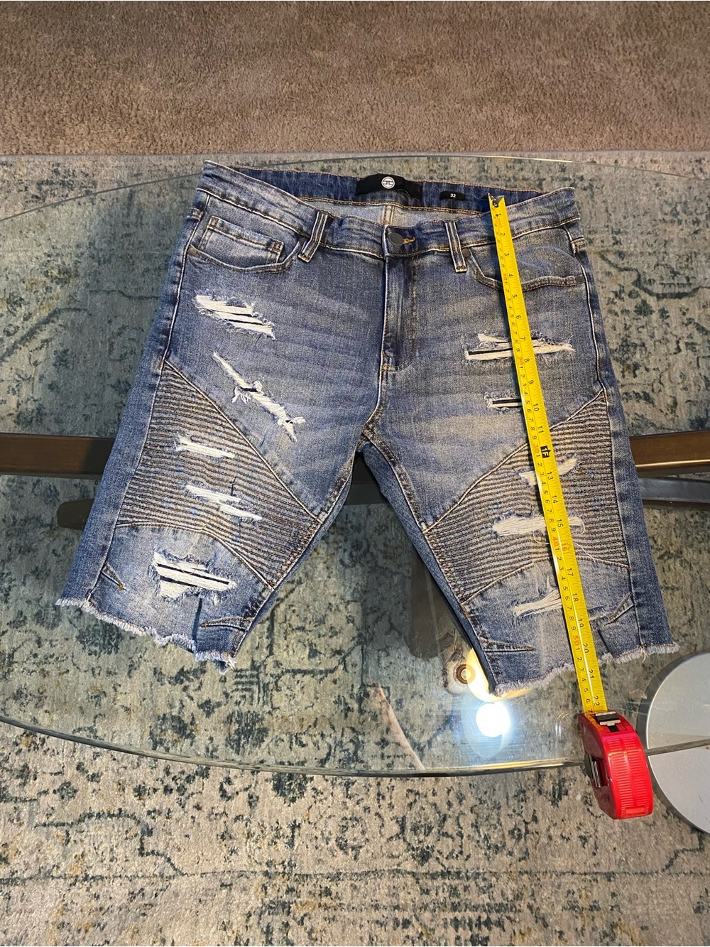 Jordan Craig Ripped Blue Denim Moto Shorts